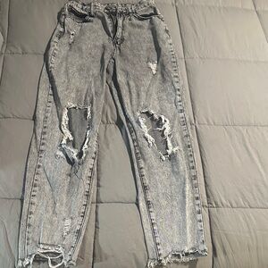 SHEIN High Rise Distressed Gray Jeans